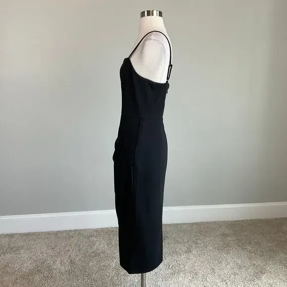 Laundry Black Midi Sheath Ruched Thigh Slit Sleeveless Cocktail Dress Size 16 - Picture 5 of 12